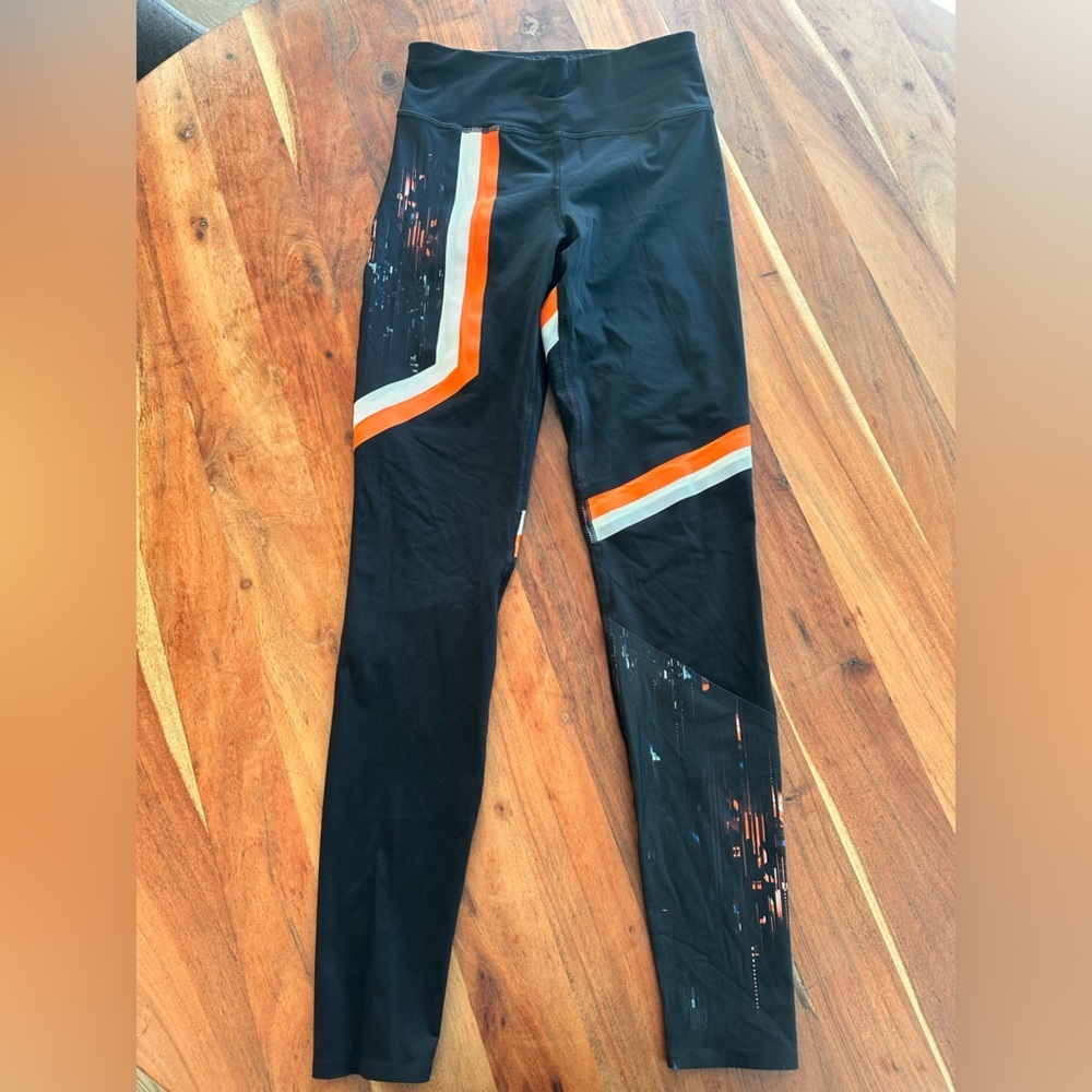 Sweaty Betty Black Leggings with Orange and White Accents